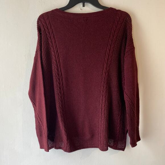 AE Maroon‎ Cable Knit Fisherman Sweater SZ M Cottagecore Cabin Core Peasant - Picture 4 of 6